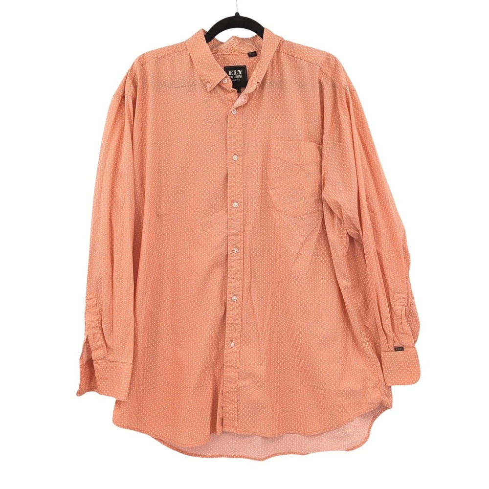 Ely Cattleman Black Label Western‎ Shirt XL Peach Geometric Stretch Button Front